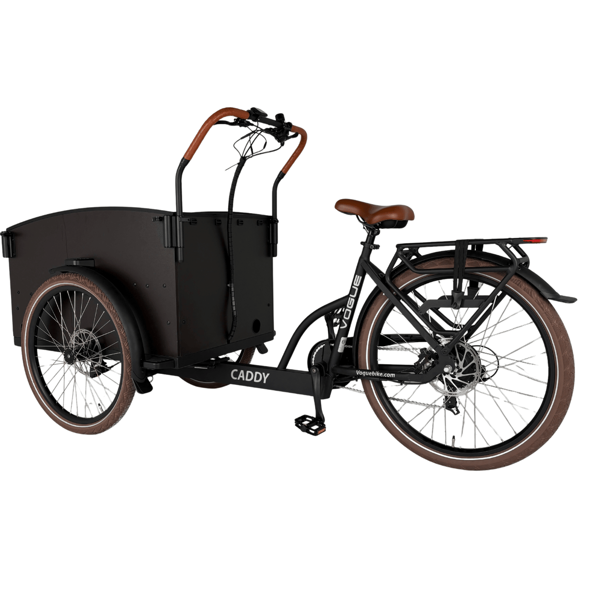 Vogue Caddy - Elektrische Bakfiets - Mat Zwart - Bruine Accenten - Accu 468Wh (36V, 13Ah) - Bafang Achterwielmotor - Shimano 7 Versnellingen - Hydraulische Remmen