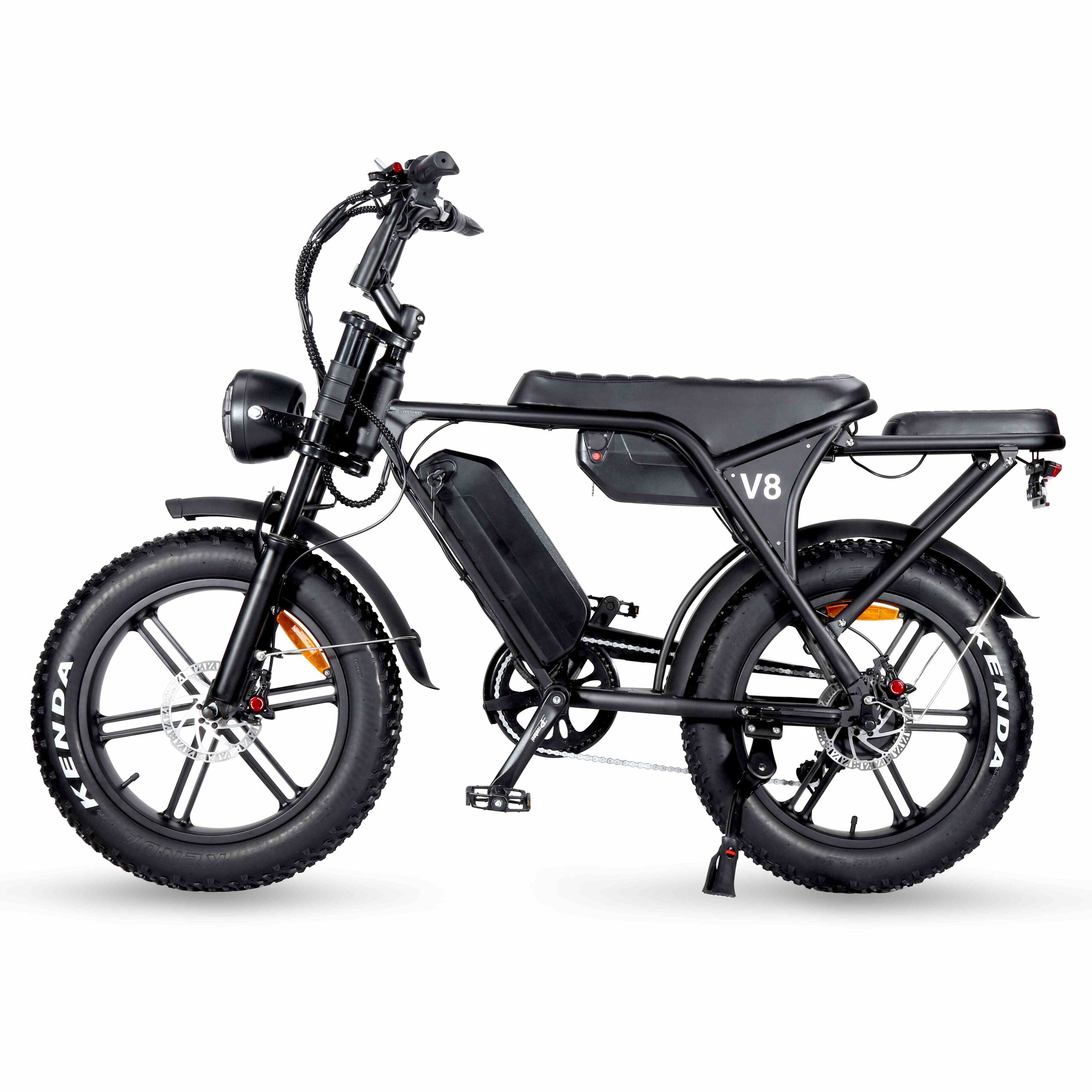 Mega Deal - Ouxi V8 3.0 2024 Model - Double Battery - Hydraulic Brake - Black + ART4 chain lock + Rear seat + Footrests + Alarm + Phone holder