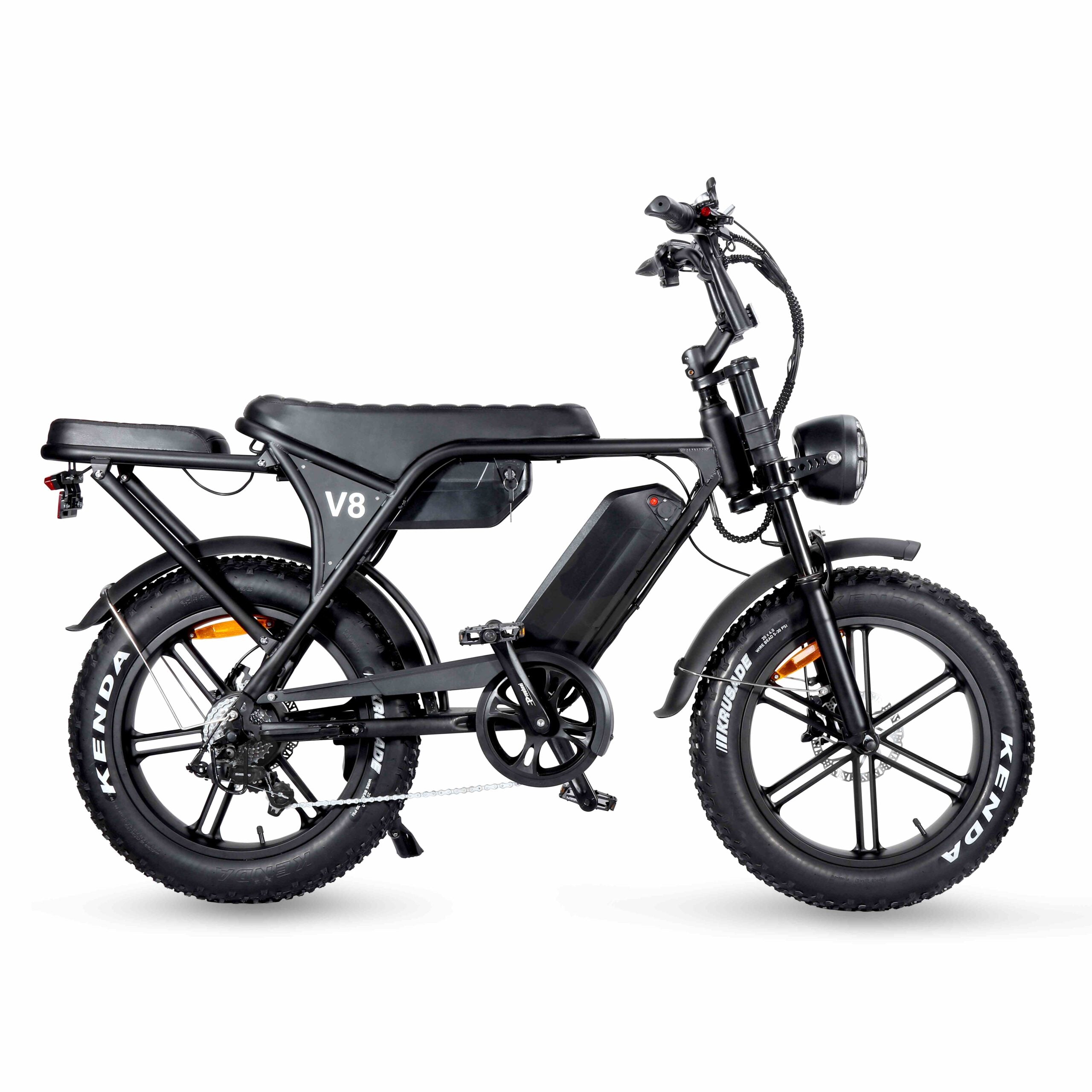 Mega Deal - Ouxi V8 3.0 2024 Model - Double Battery - Hydraulic Brake - Black + ART4 chain lock + Rear seat + Footrests + Alarm + Phone holder