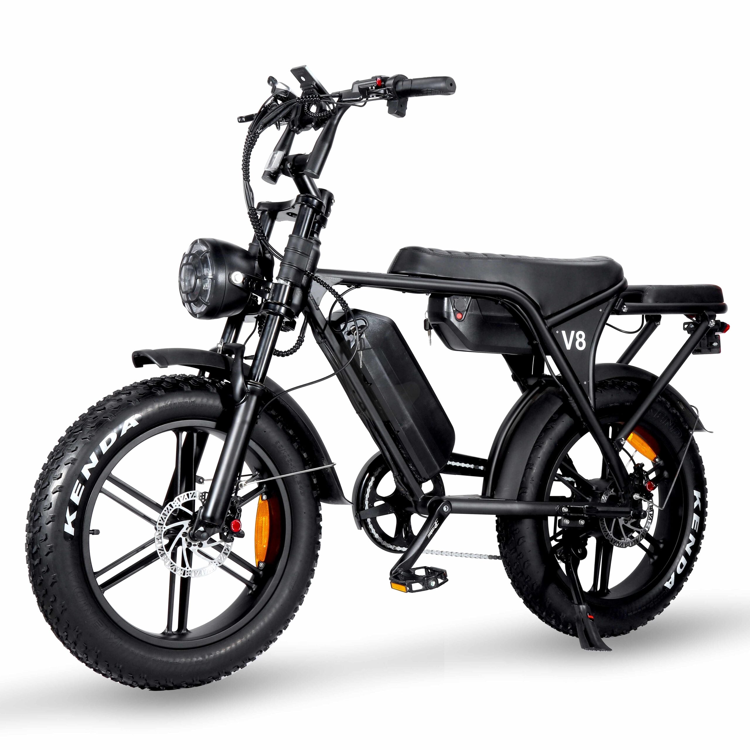 Mega Deal - Ouxi V8 3.0 2024 Model - Double Battery - Hydraulic Brake - Black + ART4 chain lock + Rear seat + Footrests + Alarm + Phone holder