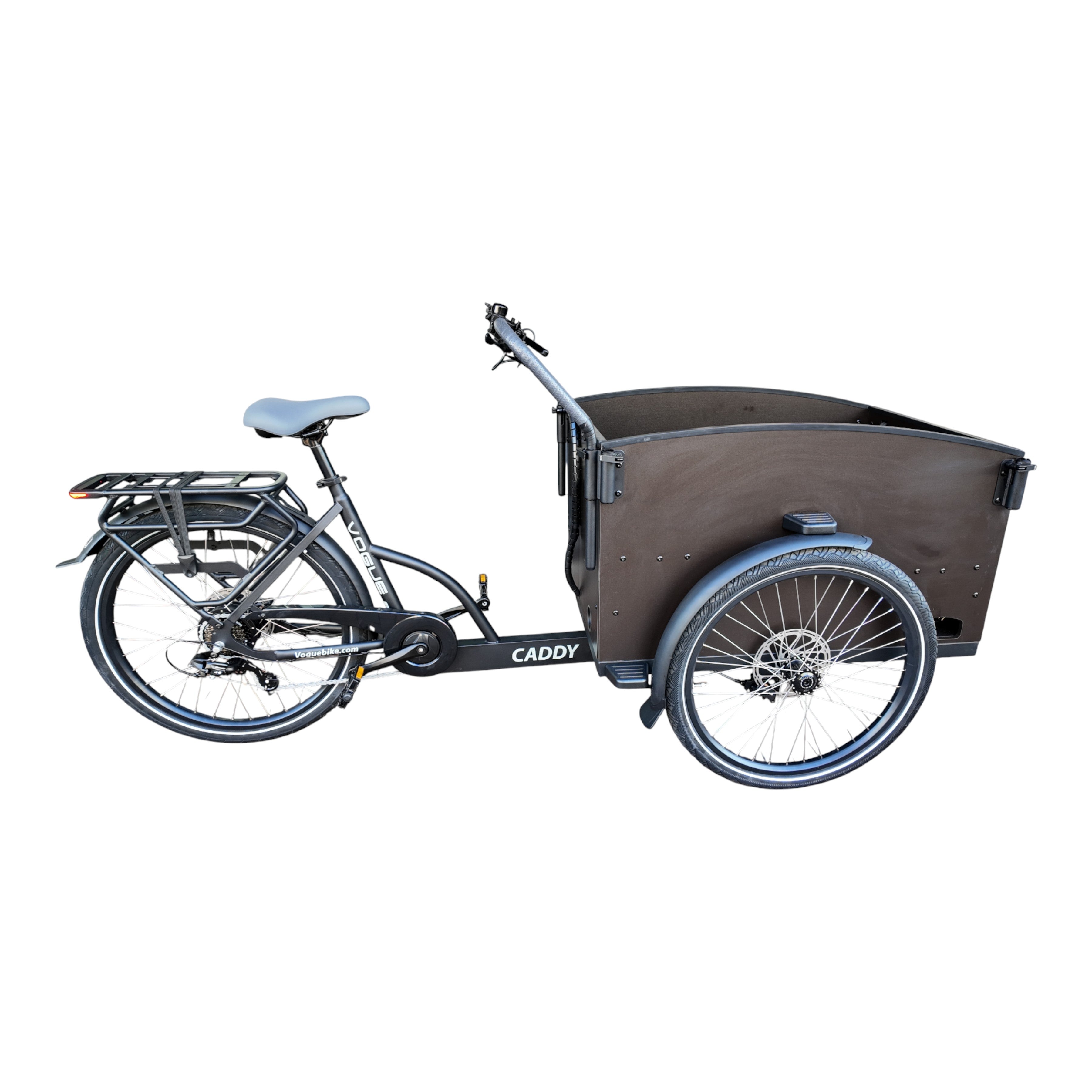 Vogue Caddy - Elektrische Bakfiets - Mat Zwart - Grijze Accenten - Accu 468Wh (36V, 13Ah) - Bafang Achterwielmotor - Shimano 7 Versnellingen - Hydraulische Remmen