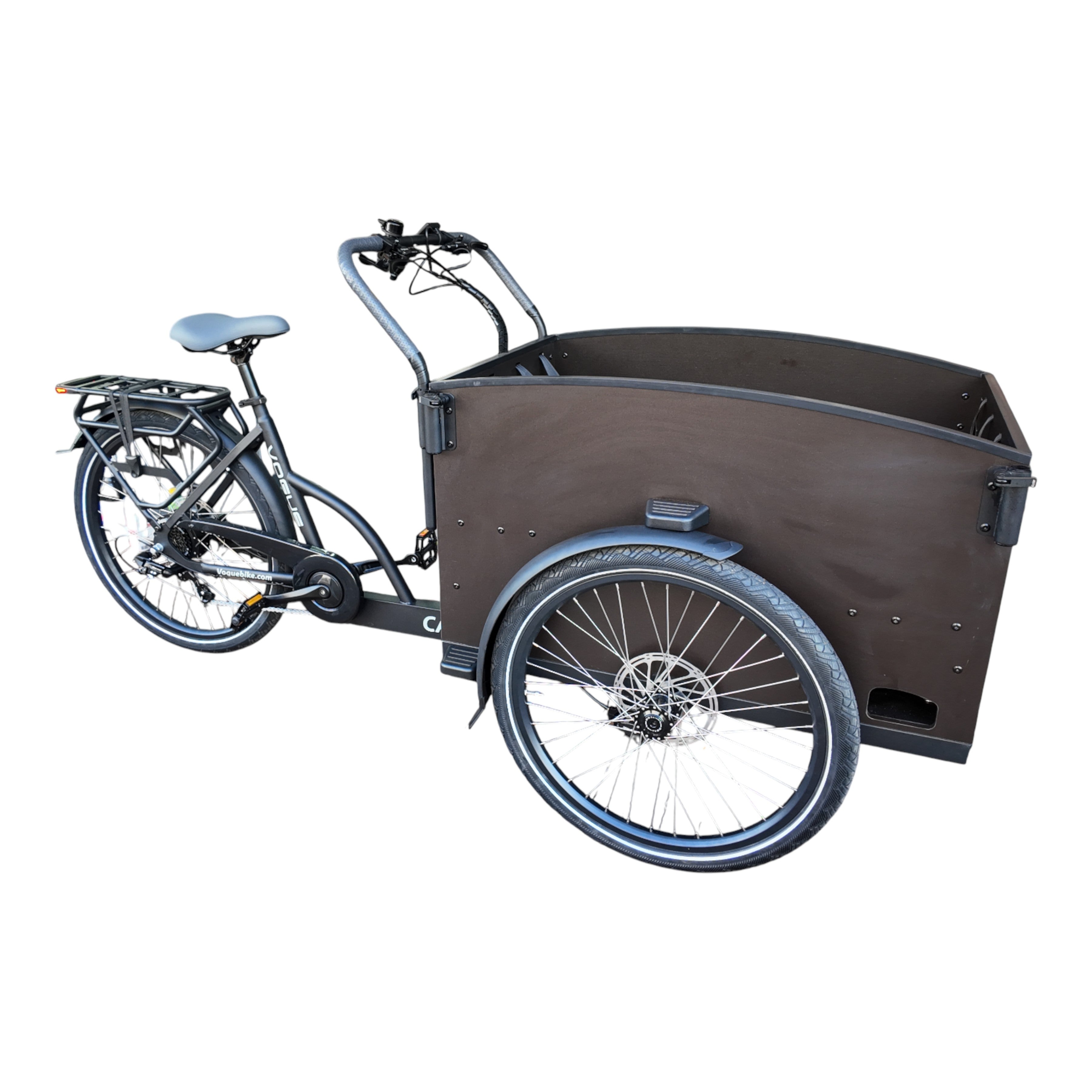 Vogue Caddy - Elektrische Bakfiets - Mat Zwart - Grijze Accenten - Accu 468Wh (36V, 13Ah) - Bafang Achterwielmotor - Shimano 7 Versnellingen - Hydraulische Remmen