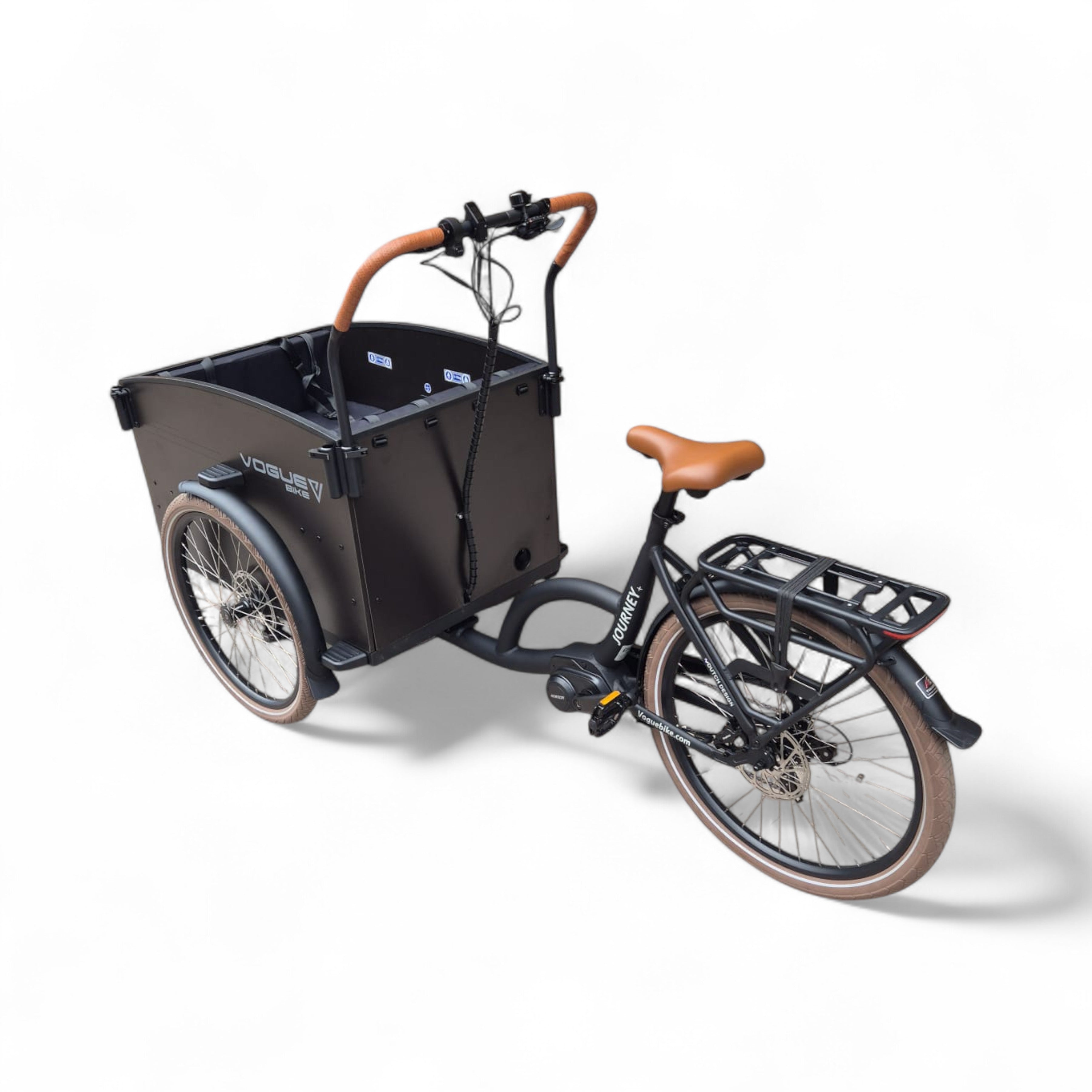 Vogue Journey S - Mat Zwart met Bruine Accenten - Elektrische bakfiets