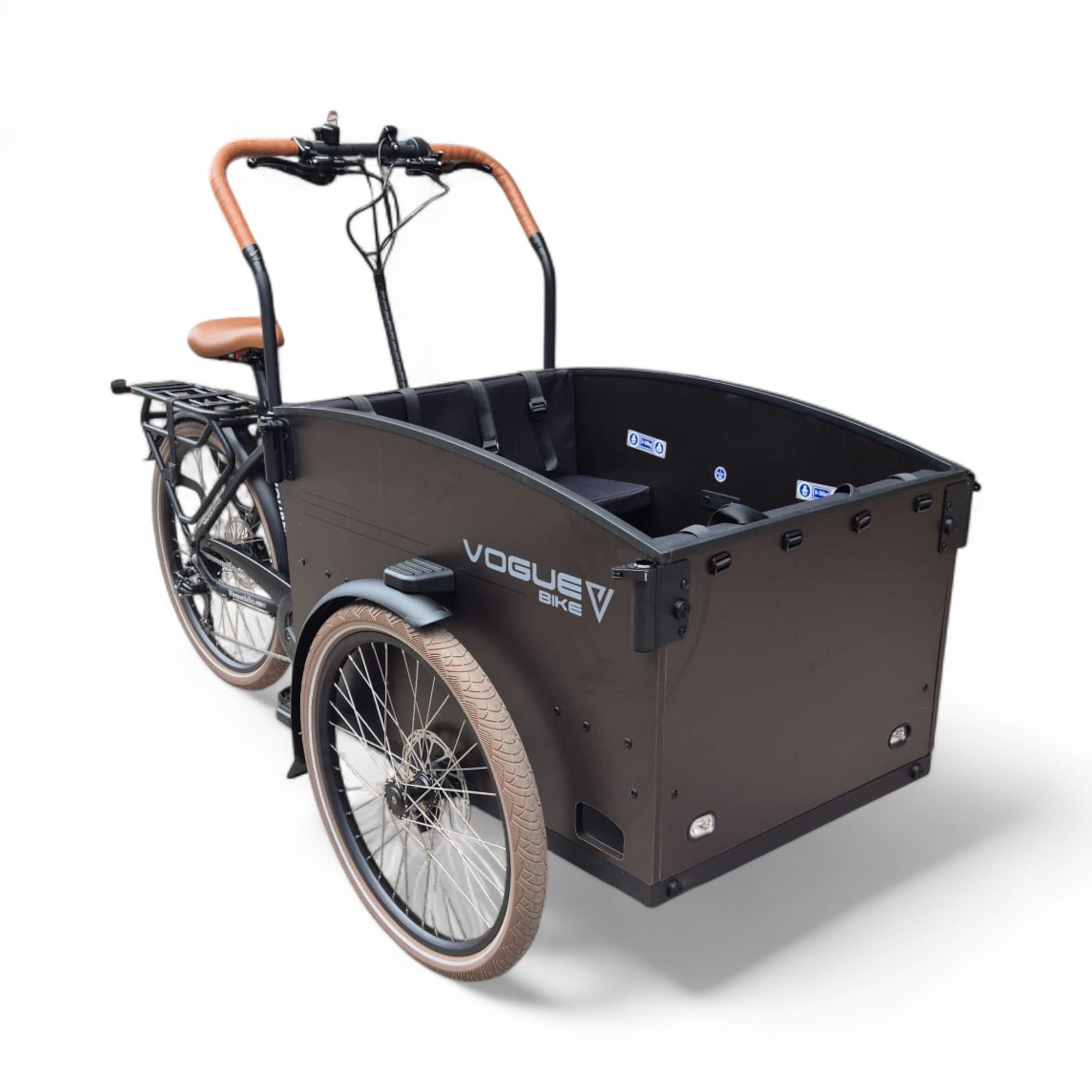 Vogue Journey Plus - Mat Zwart Bruine Accenten - Elektrische bakfiets