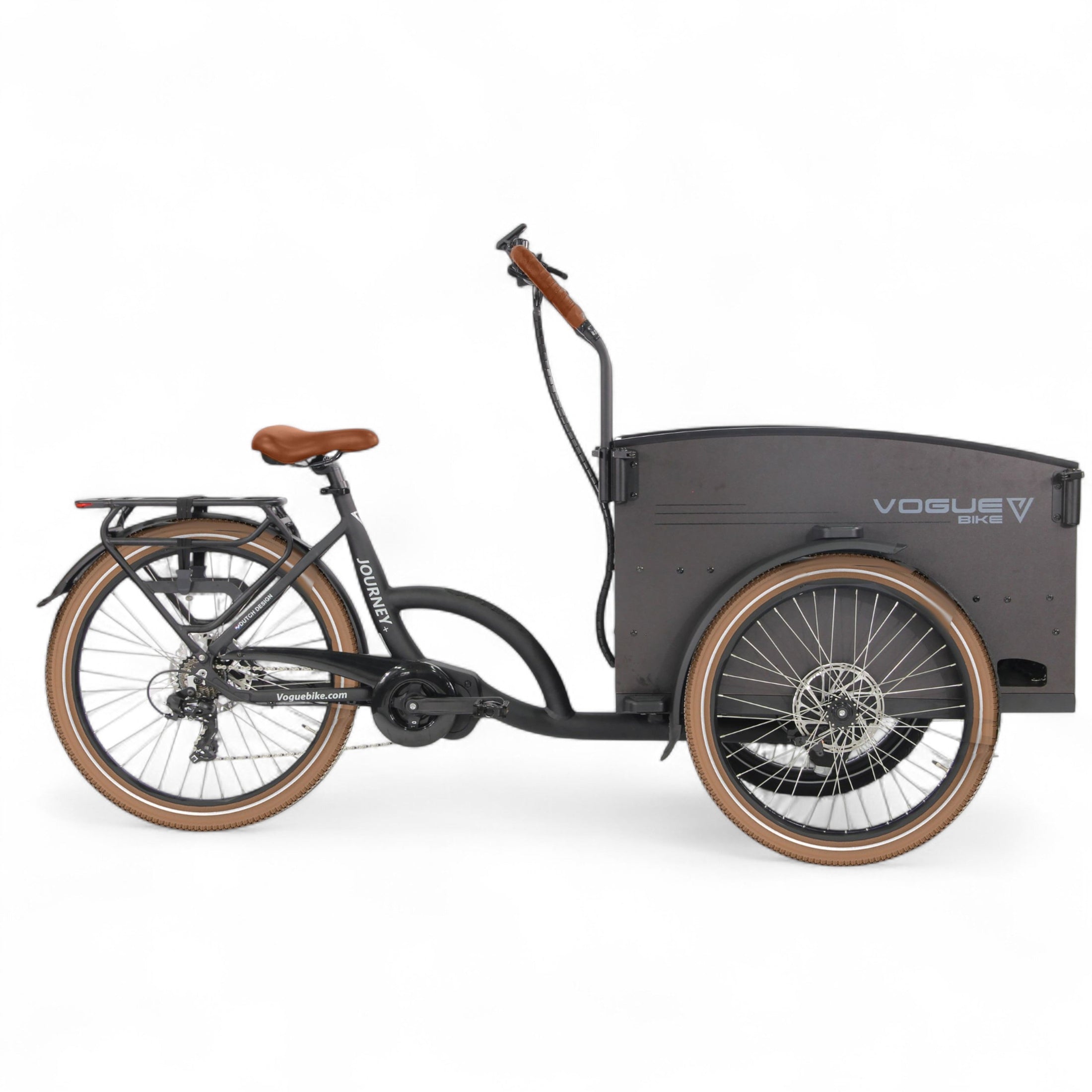 Vogue Journey Plus - Mat Zwart Bruine Accenten - Elektrische bakfiets