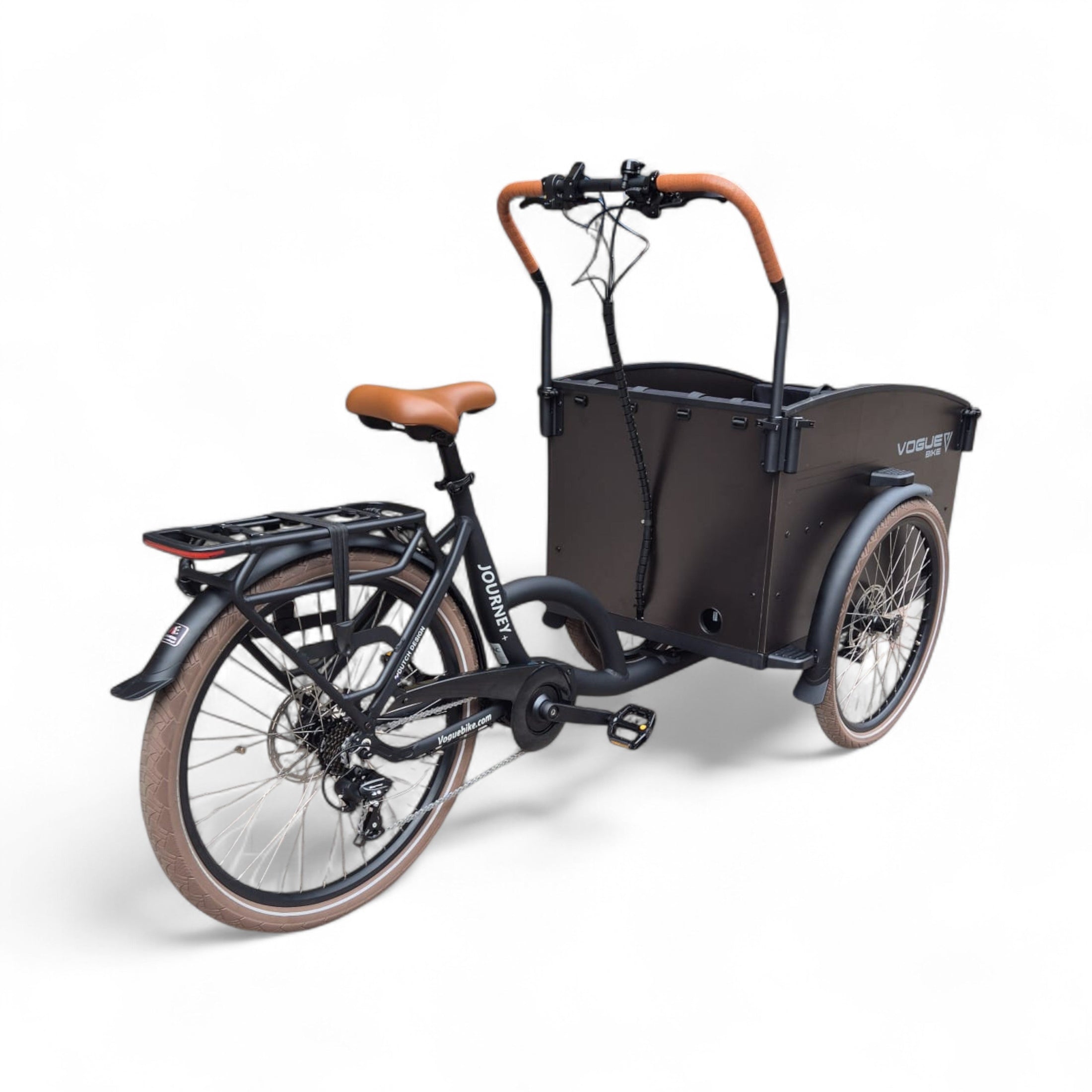 Vogue Journey Plus - Mat Zwart Bruine Accenten - Elektrische bakfiets