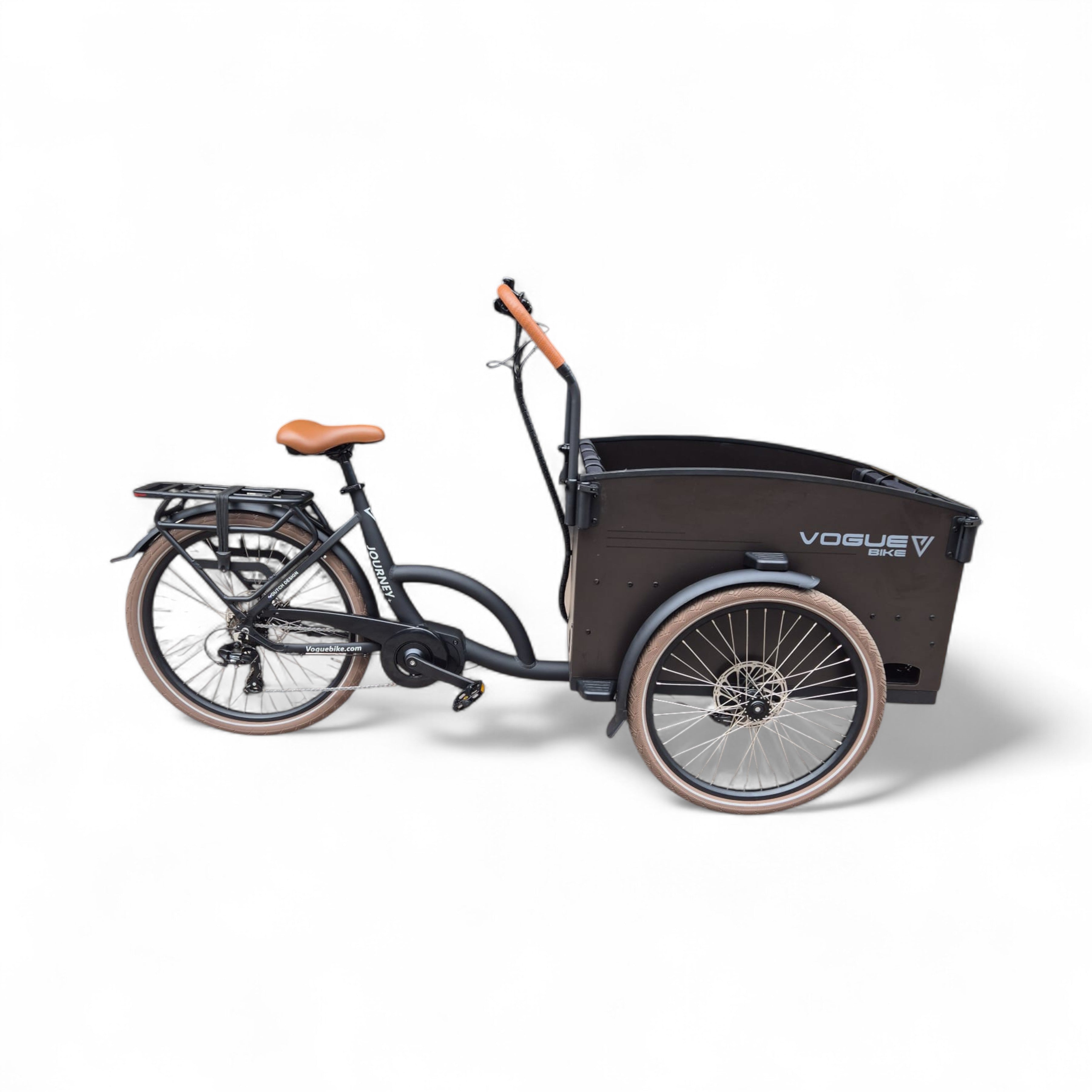 Vogue Journey S - Mat Zwart met Bruine Accenten - Elektrische bakfiets