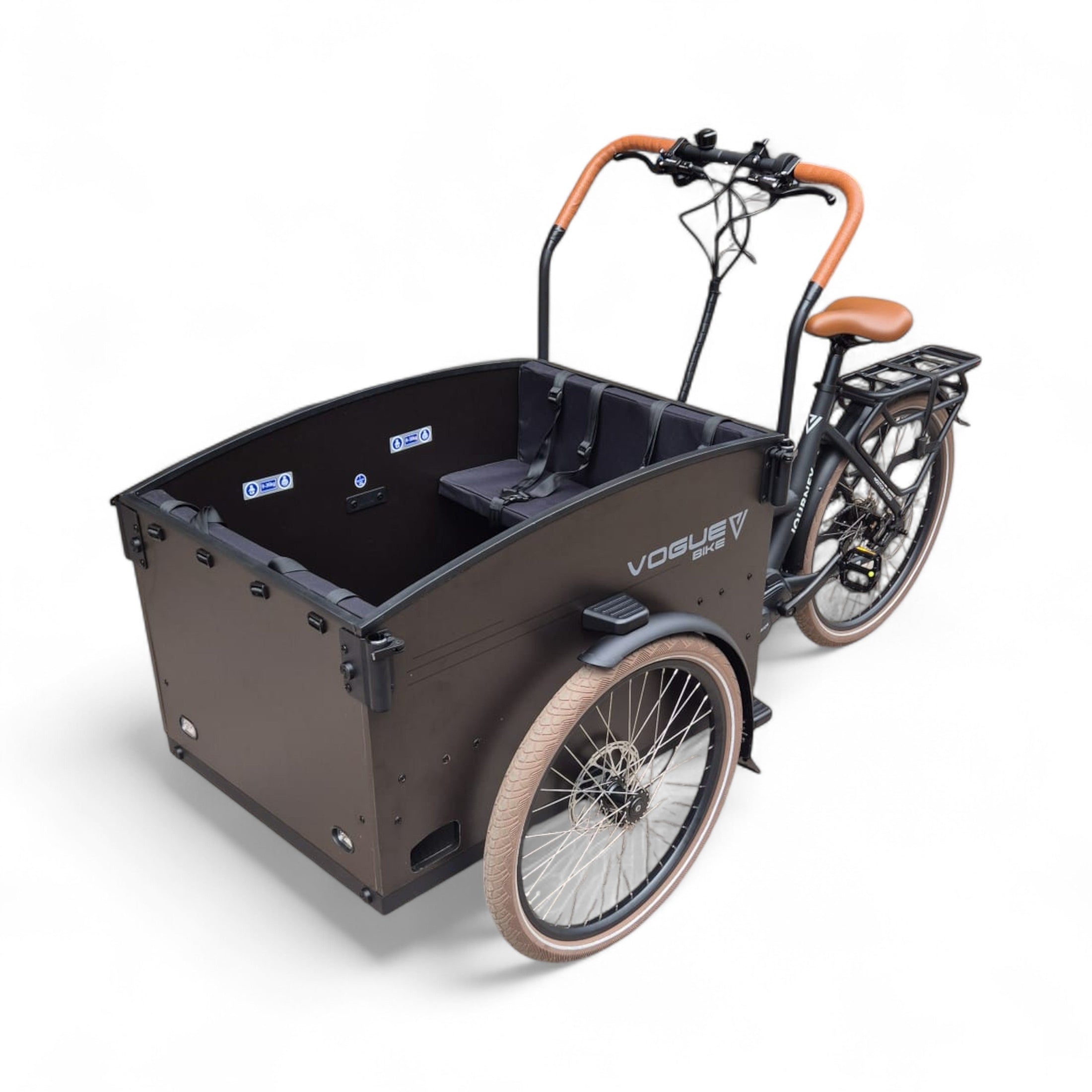Vogue Journey Plus - Mat Zwart Bruine Accenten - Elektrische bakfiets